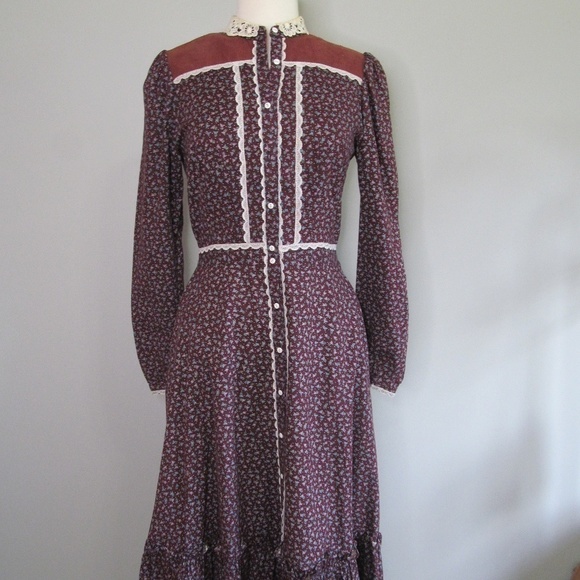 GUNNE SAX Jessica McClintock Cottagecore Prairie Midi Dress Buttons Front Sz M? - Picture 5 of 16